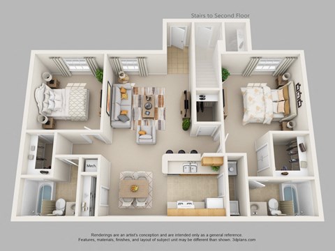 this is a 3d floor plan of a 752 square foot 1 bedroom apartment at the